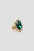 Ardene Embellished Stone Statement Ring in Dark Green | Size