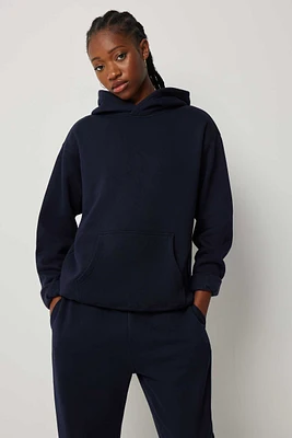 Ardene Solid Hoodie in Dark Blue | Size | Polyester/Cotton | Fleece-Lined | Eco-Conscious