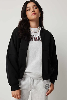 Ardene Washed Fleece-Lined Bomber in | Size | Polyester/Cotton