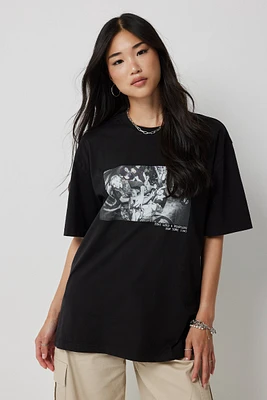 Ardene Oversized Graphic T-Shirt in Black | Size | 100% Cotton