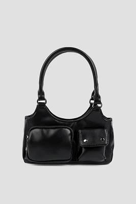 Ardene Faux Leather Shoulder Bag with Accent Pockets in | Faux Leather/Polyester