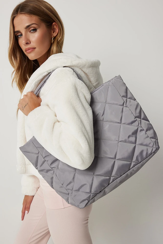 Ardene Quilted Nylon Tote in Grey | Eco-Conscious