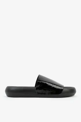 Ardene Croc-Embossed Slide Sandals in Black | Size | Faux Leather/Rubber