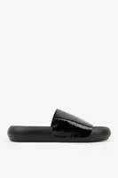 Ardene Croc-Embossed Slide Sandals in Black | Size | Faux Leather