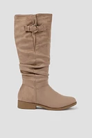 Ardene Tall Ruched Buckled Boots in Beige | Size | Faux Suede | Eco-Conscious