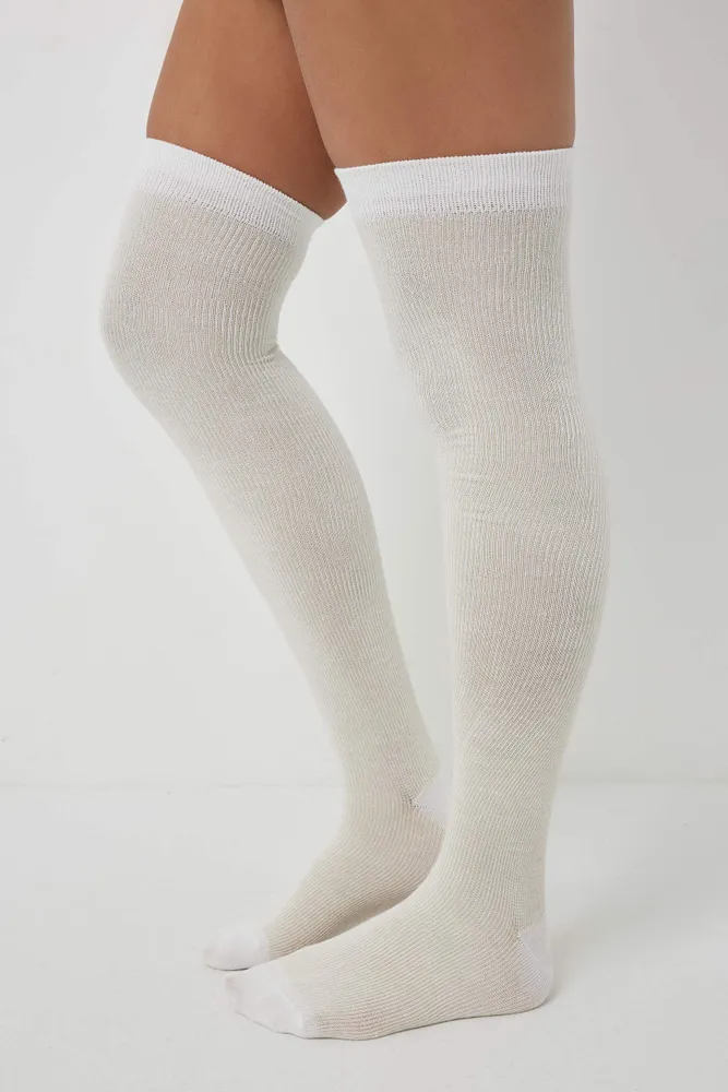 Ardene Shiny Over-the-Knee Socks in White | Polyester/Spandex