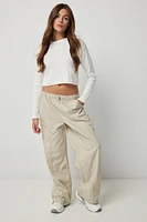 Ardene Low Rise Parachute Pants in Beige | Size | 100% Cotton