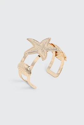Ardene Starfish & Clam Shell Bangle in Gold