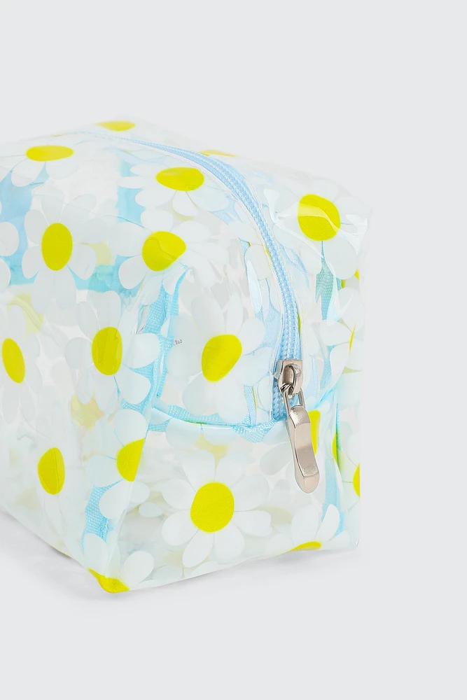 Ardene Clear Daisy Makeup Bag in White