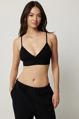 Ardene Seamless Ribbed Triangle Bralette in Black Eclipse | Size | Nylon/Elastane | Eco-Conscious