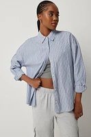 Ardene Oversized Shirt in Medium Blue | Size | Polyester/Cotton