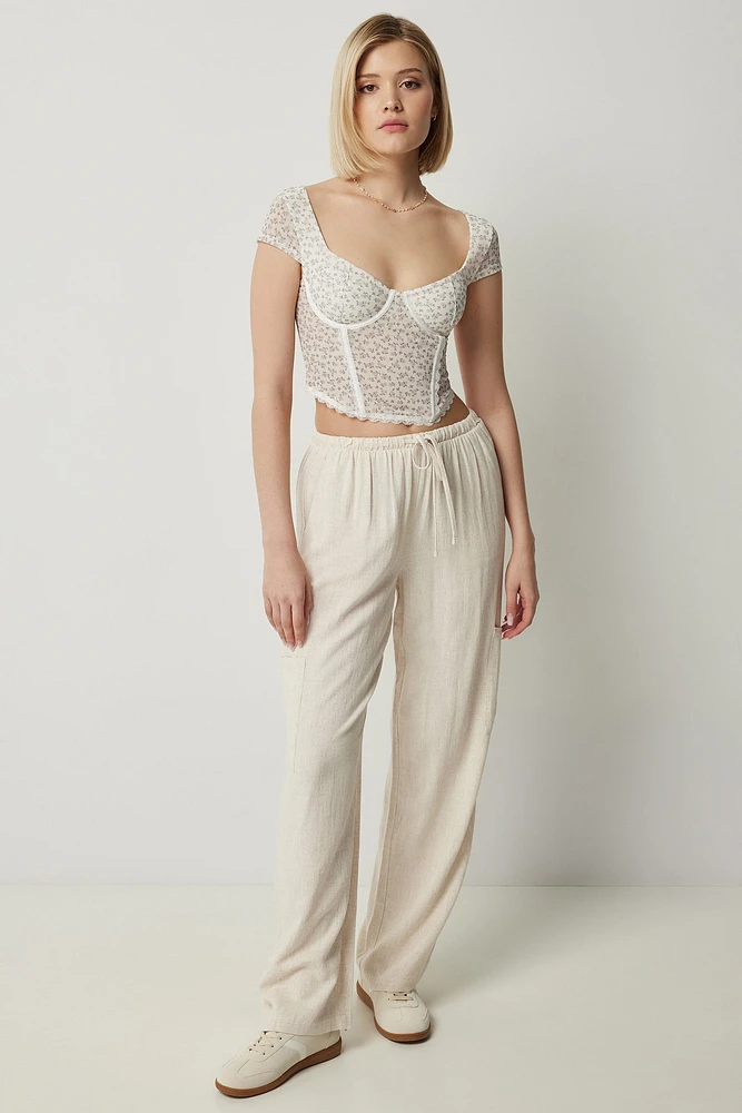 Ardene Low Rise Linen Blend Pants in Beige | Size | Viscose