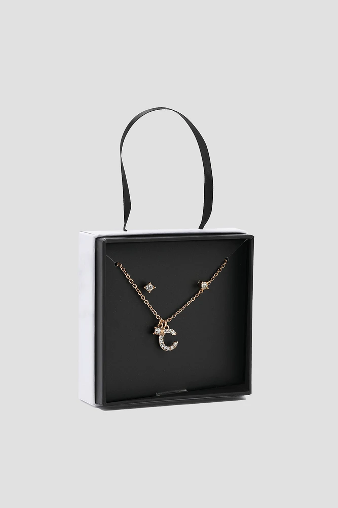 Ardene Initial C Necklace & Earring Set in Gold | Stainless Steel