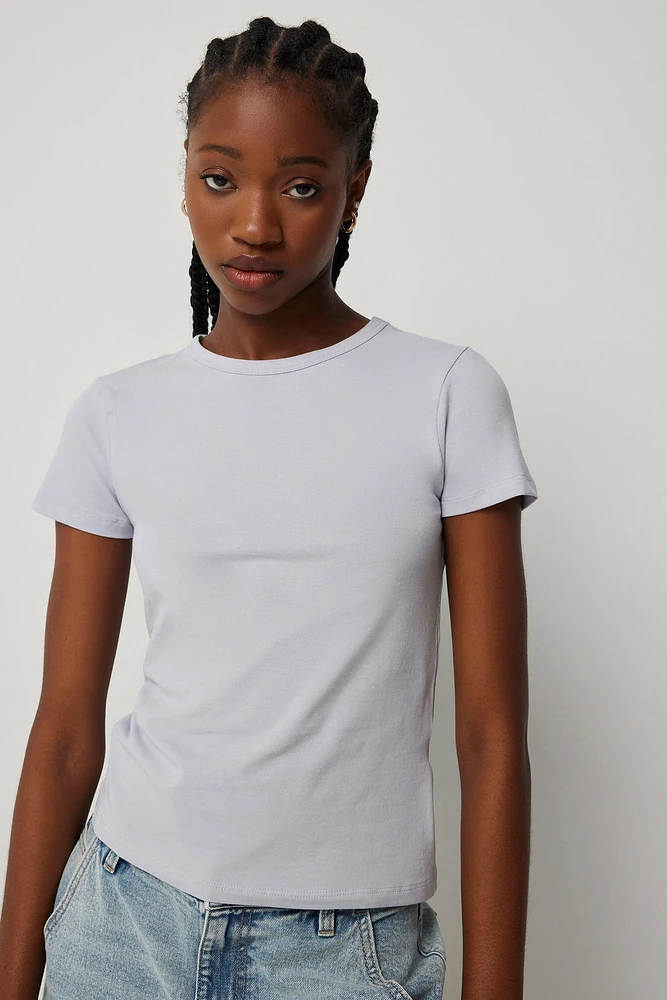 Ardene Basic Crew Neck T-Shirt in Light Blue | Size | Cotton/Elastane | Eco-Conscious