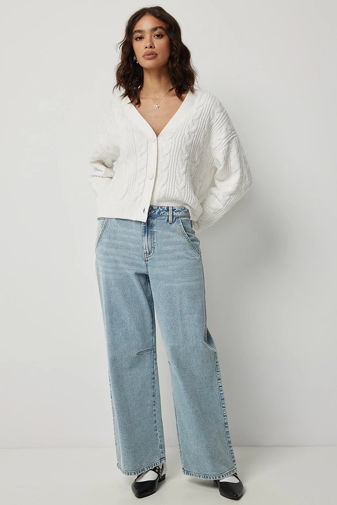 Ardene Mid Rise Wide Leg Jeans with Slant Pockets in Light Blue | Size | 100% Cotton