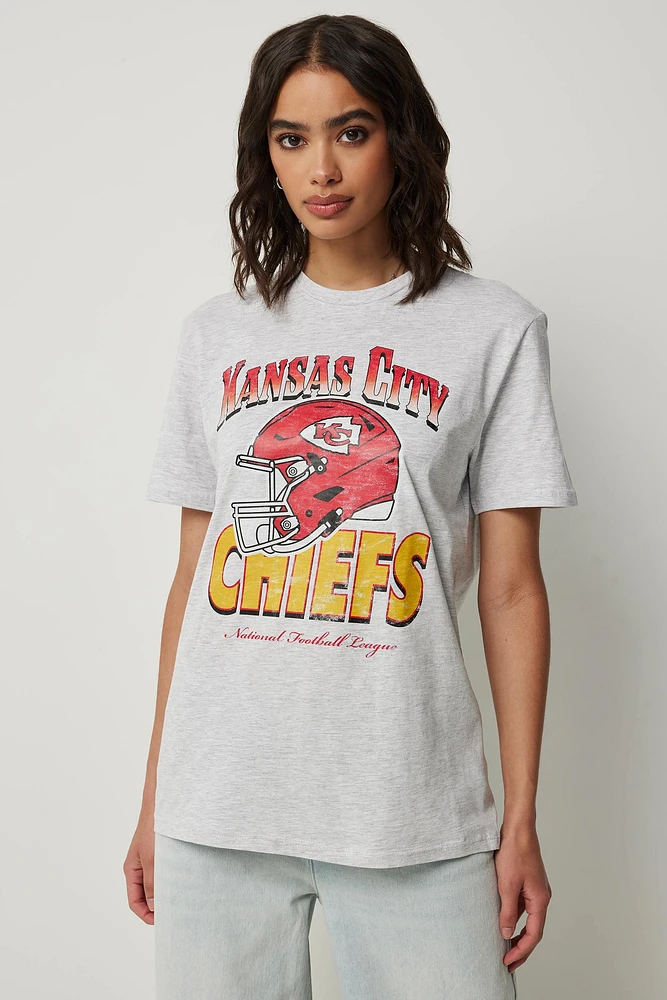 Ardene Oversized Chiefs T-Shirt in Light Grey | Size | 100% Cotton