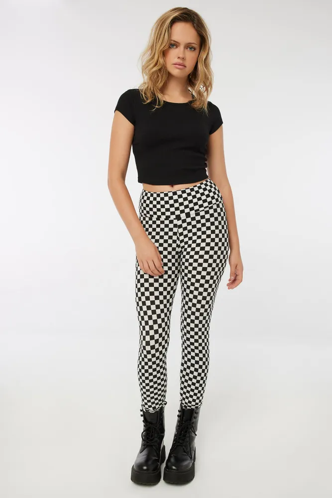 Ardene Checkered Super Soft Leggings in Black, Size, Polyester/Spandex