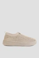 Ardene Slip-On Sneakers with Rhinestones in Beige | Size 9