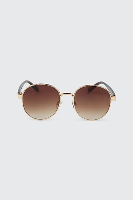 Ardene Round Sunglasses with Textured Frame in Gold