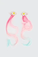 Ardene Kids 2-Pack Daisy Clips with Hair Extensions in Light Pink