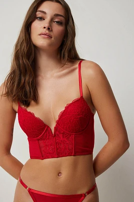Ardene Lace & Mesh Push Up Bustier in Red | Size | Nylon/Spandex