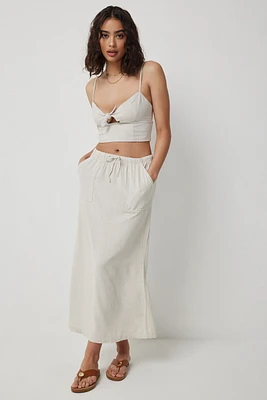 Ardene Linen Blend Maxi Skirt in Beige | Size | Rayon