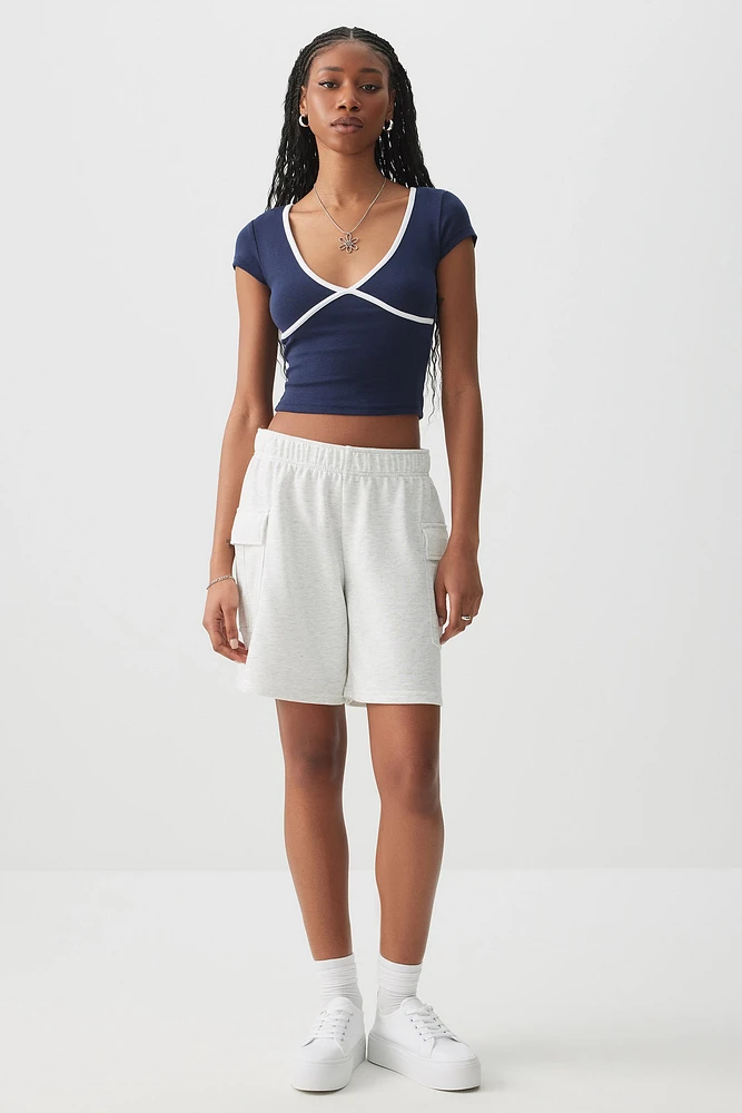 Ardene French Terry Cargo Sweatshorts in Light Grey | Size | Polyester/Cotton | Eco-Conscious