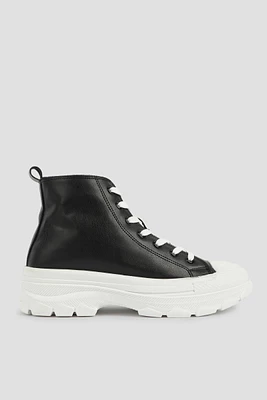 Ardene Faux Fur Lined High Top Sneakers in Black | Size | Faux Leather