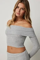 Ardene Crop Off Shoulder Sweater in Grey | Size