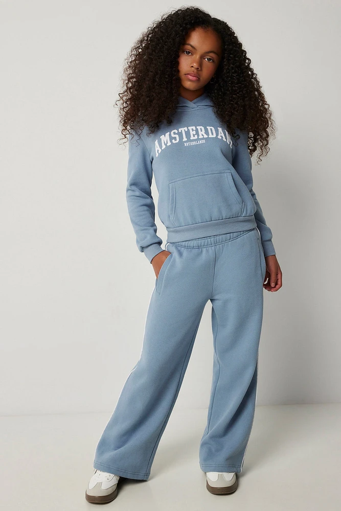 Ardene Kids Wide Leg Sweatpants in Medium Blue | Size | Polyester/Cotton | Fleece-Lined