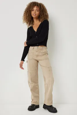 Ardene 90's High Rise Colored Carpenter Jeans in Beige | Size | 100% Cotton