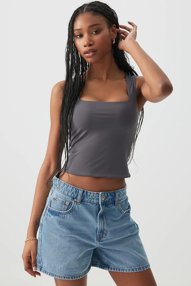 Ardene Contour Crop Trapeze Neckline Tank in Dark Grey | Size | Elastane/Polyamide