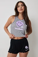 Ardene Smiley World PJ Set in Black | Size | Polyester/Spandex