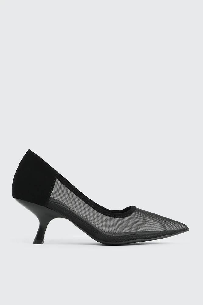 Ardene Black Mesh Pumps | Size | Faux Leather