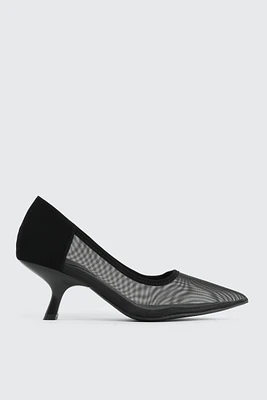 Ardene Black Mesh Pumps | Size | Faux Leather