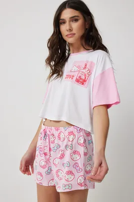 Ardene Pink Hello Kitty PJ Set in Light Pink | Size Large | Polyester/Spandex