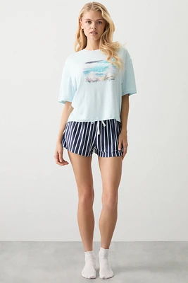 Ardene Boxy PJ Set in Light Blue | Size | Polyester/Elastane | Eco-Conscious