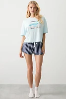 Ardene Boxy PJ Set in Light Blue | Size | Polyester/Elastane | Eco-Conscious
