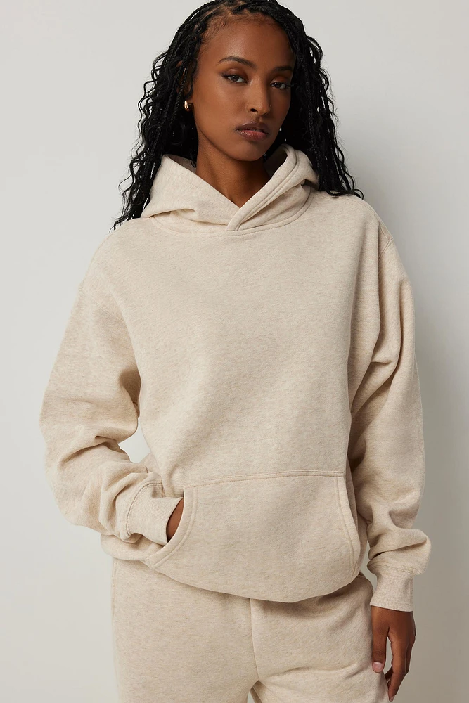 Ardene Solid Hoodie in Beige | Size | Polyester/Cotton | Fleece-Lined | Eco-Conscious