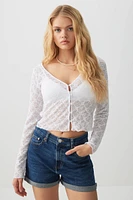 Ardene Crop Lace Cardigan in White | Size | Polyester/Elastane