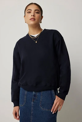 Ardene High V-Neck Sweatshirt in Dark Blue | Size | Polyester/Cotton/Viscose | Fleece-Lined