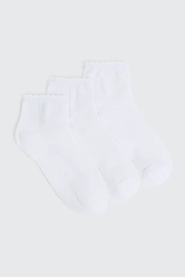 Ardene 3-pack Scalloped Edge Demi Crew Socks in White | Polyester/Spandex