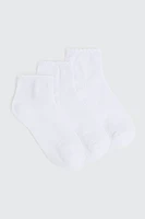 Ardene 3-pack Scalloped Edge Demi Crew Socks in White | Polyester/Spandex