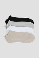 Ardene 4-Pack Scalloped Edge Ankle Socks in Beige | Polyester/Spandex