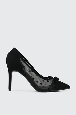 Ardene Mesh Pumps with Bow in Black | Size