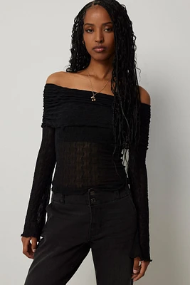 Ardene Mesh Off Shoulder Top in | Size | Nylon/Elastane