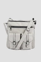 Ardene Multi Pocket Crossbody Bag in Light Grey | Faux Leather/Polyester