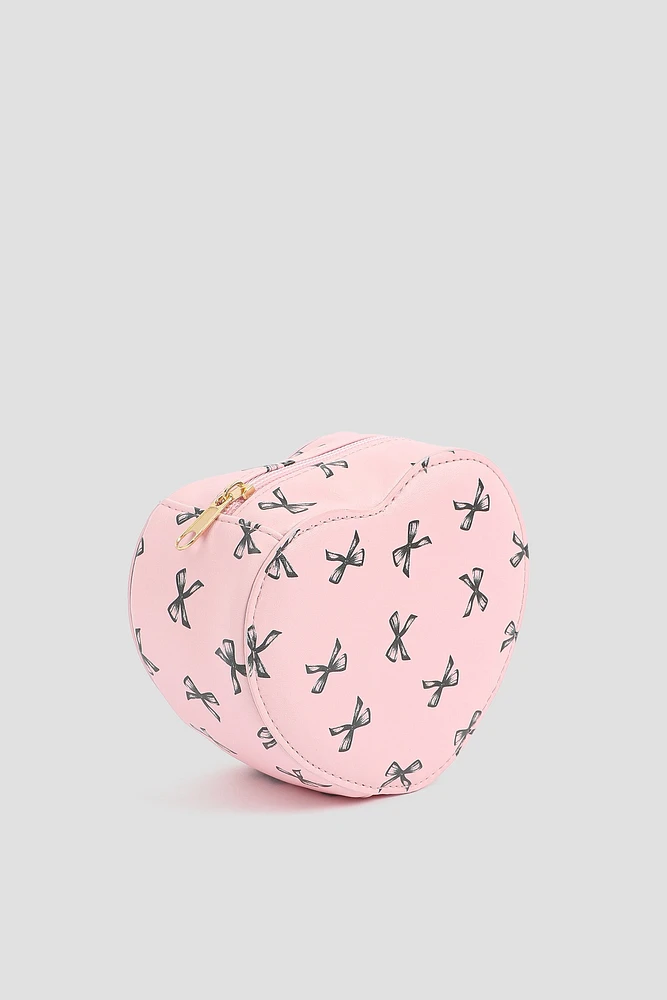 Ardene Heart Shaped Makeup Bag in Light Pink | Polyester