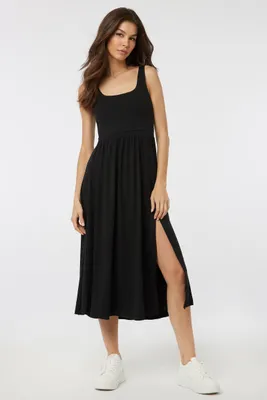 Ardene Super Soft Black Midi Dress With Slit | Size | Polyester/Elastane