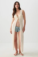 Ardene Maxi Crochet Vest in Beige | Size | 100% Cotton